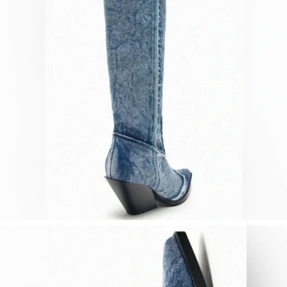 ZARA DENIM COWBOY BOOTS - Picture 8 of 11